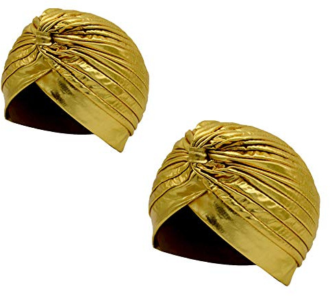 Carnavalife Pack mit 2 Turbanmützen, gefaltete Turbanmütze, indischer Hut, arabischer Turbanhut mit Sonnenschutz, Vintage-Festival-Einfarbigkeit, Unisex (Gold x 2, Einheitsgröße)