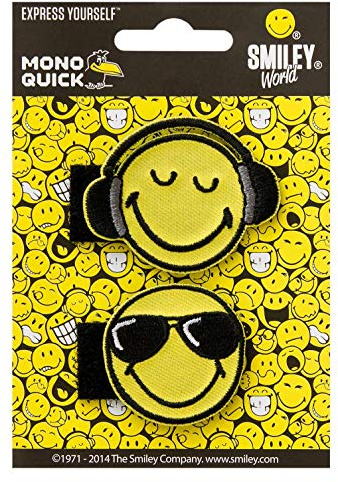 Mono Quick Applikationen mit Klett zum wechseln, Bügelbild, Aufnäher, Flicken, Iron on Patch - Auto, Smiley, Herz, Frosch, Polizei, Panda, Feuerwehr, Biene (18832 Sonnenbrille & Kopfhörer)