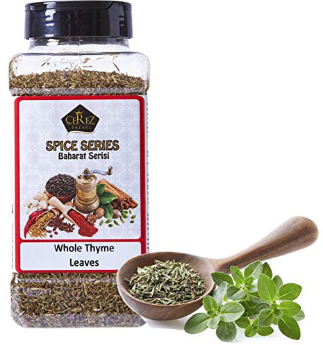Cerez Pazari Dried Thyme Whole Leaves, Premium Grade Natural Thyme, Freshly Packed Seasonings, Non-GMO, Gluten-Free, No Preservatives, 6.35 oz.