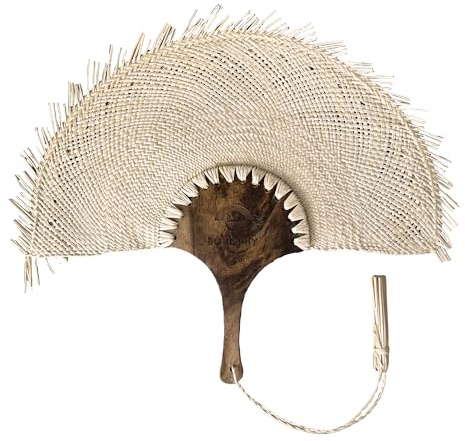BOHOPHY Straw Palm Hand Held Fan - Abanico De Mano - Woven Hand Fan -Boho Straw Palm, Wedding Favor, Wall Decor, Summer Party Accessories, Bridal Party Souvenir 1pz (Zicatela)