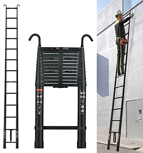 Teleskopleiter Aluminium 5m rutschfeste Sicherheits-Stehleiter Klapptrittleiter Mehrzweckleiter für Zuhause Heimwerken Büro 2X Abnehmbarem Haken 150kg Belastbarkeit
