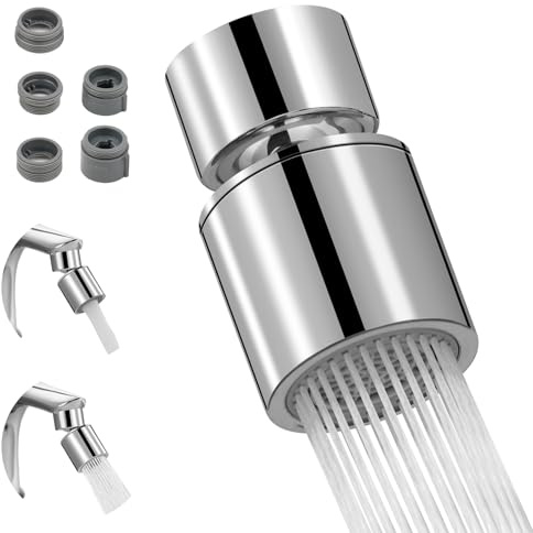 Hibbent Kitchen Sink Faucet Aerator, 360-degree Swivel Adjustable | Sink Faucet Head Replacement, 2 Spray Modes Function Soft Stream/Strong Sprayer 22mm Female Thread, Chrome
