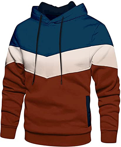 Loveternal Felpa con Cappuccio per Uomo Patchwork Pullover in Pile per Donna Manica Lunga Monocolore Blu Rosso Felpa Casual Sport Outwear Felpa con Cappuccio Top Streetwear Pullover con Tasca XXL