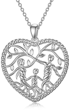 Waysles Damen Baum des Lebens Halskette 925 Sterling Silber Mutter Tochter/Sohn Lebensbaum Familie Herz Anhänger Schmuck Geschenke für Mama