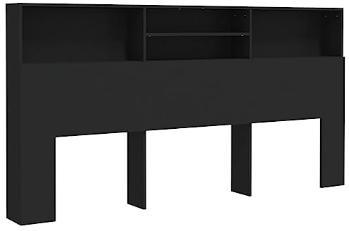 vidaXL Bett Kopfteil mit Ablagen und Regal - Wand-Kopfteil Bücherregal Betthaupt für Schlafzimmer - Schwarz 200x19x103,5cm