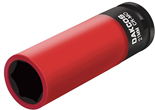 DAKCOS Schlagschrauber Nüsse 21mm Kraft Steckschlüssel mit Schonhülsen,CR-MO Schonnüsse 1/2 Antrieb für Alufelgen Radwechsel, Länge: 85mm | Mit Schutzhülsen - CR-MO für Alufelgen, Länge 85 mm