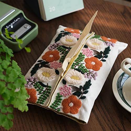 Smart-Feather Stickerei Kordelzug Tasche Kits mit Mustern, Nadelspitze Nähen Handtasche Kit für Anfänger, Stickerei Start Kit mit Reifen (D)