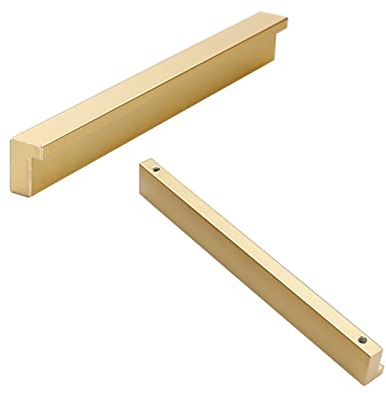 Möbelgriff Gold Lang, 2 Stück Schrankgriffe Modern, Massive Aluminium | Beschichtungsverfahren, Schrank Türgriff Länge:112-1000mm L-Zuggriffe Schrank Zieht Griffe Küchenschrank Türgriffe 112mm/4.4in
