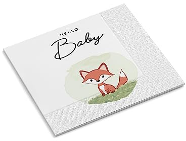 Servietten mit Wunschtext personalisieren | Hello Baby | Kleiner Fuchs | 330 x 330 mm | Feier | Geburt | Tischdeko | Einschulung | Papierservietten | Menge wählbar (240 Stück)