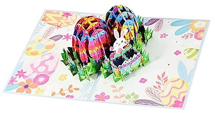 NUOBESTY Ostern Grußkarte Cartoon Hasen Ei Karten Dekorative Osterkarte Popup Karte Für Ostergeschenkkarte Ostern Festival