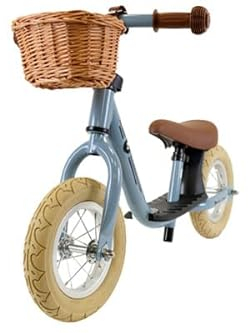 Bandits & Angels Laufrad aus Metall mit Weidenkorb Retro Petrol Blau mit Trittbrett ab 2 Jahren – Blaues Lauflernrad – Verstellbarer Sattel 29 bis 39 cm – Für Jungen und Mädchen – Niedriger Einstieg