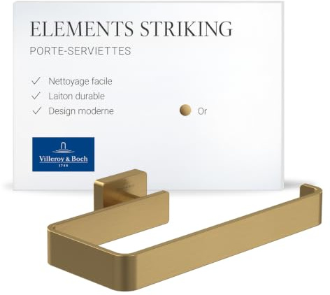 Villeroy & Boch Elements Striking Handtuchhalter, eckig – Gold, gebürstet | Für Wandmontage geeignet, aus Messing, Länge 209 mm, TVA15200500076