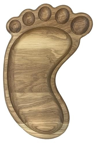 EFO Plateau décoratif en bois pour snacks | Plat de service en chêne naturel fait main au design charmant | Idéal pour servir des noix et des fruits | Forme de Pied
