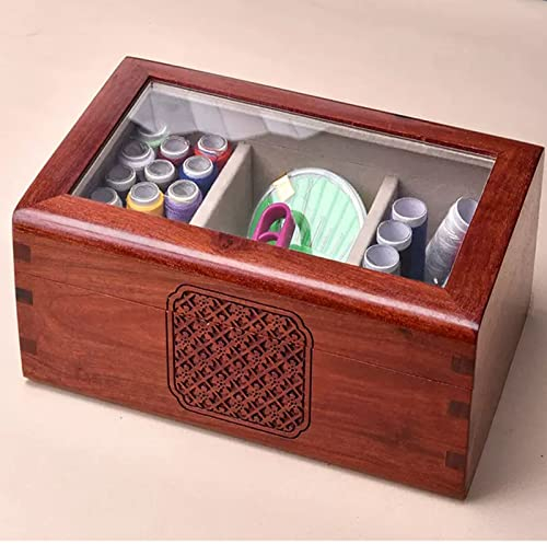 Nähset, Vintage-Nähkasten, Holz-Nähkasten, Korb mit Fach, Nähkorb mit Zubehör für Damen, Herren, Erwachsene, Mädchen (Farbe: Braun, Größe: 21,7 x 13,5 x 9 cm)
