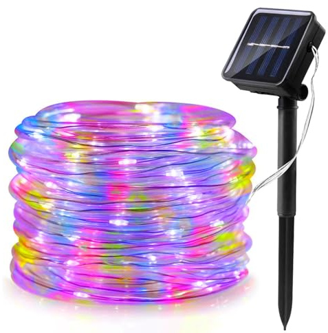 WoskjXas Solar Lichterkette, 10M 100LEDs Solar LED Lichtschlauch Solar Lampen für Außen, Wasserdicht Kupferdraht Lichterkette, Solarlicht Dekoration mit 8 Modi für Garten Hochzeiten