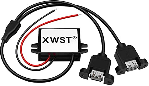 XWST DC DC 8-90V 12V 24V 36V 48V 60V 72V auf 5V Spannungswandler 3A 15W Dual-USB mit Ohr Wandler | Adapter Anschluss für Auto Motorrad Fahrrad E-Bike | Stromrichter Ladegerät Buck Converter