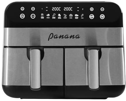 Panana Dual Zone Air Fryer 9L Large, 8 Functional Cooking Presets Air Fryer with 2 Large Drawer Easy Clean Baskets, LED Display