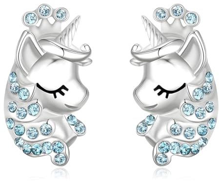 LICHUANUK Einhorn Ohrringe für Mädchen, Sterling-Silber, Geburtstagsgeschenke, Schmuck aus Glas