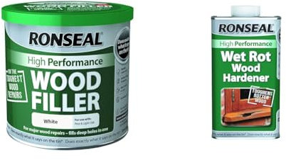 Ronseal 35305 High Performance Wood Filler - White 550g & Wet Rot Wood Hardener 250ml