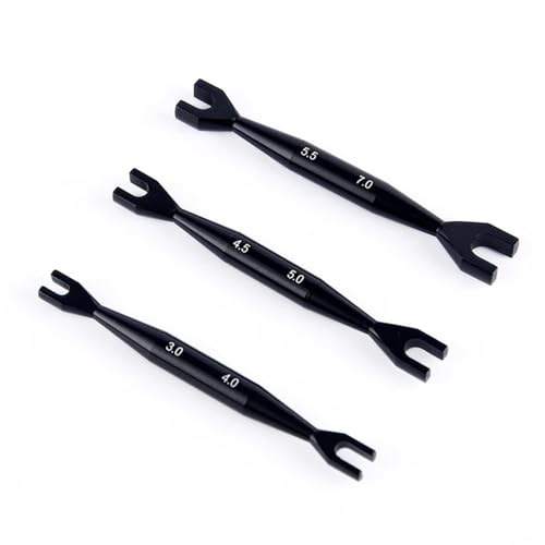 havcybin 3pcs Aluminum Alloy Wrench 3-4mm 4.5-5mm 5.5-7mm Double End Universal Spanner Open End Small Wrench Set Repair Tool For Rc Car SCX10 Truck (Black)
