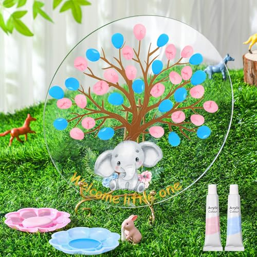 Pasimy Gender Reveal Fingerabdruck Baum Junge oder Mädchen Partyspiel Elefant
