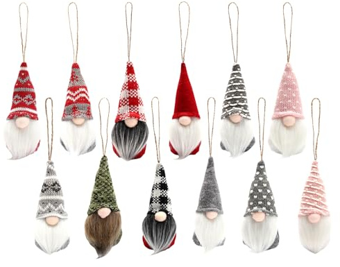 12-teilige Kombination Weihnachtsbaum hängende Gnom Dekoration, schwedische Plüsch Gnom Bart Dekoration handgemacht Skandinavische Weihnachtself hängende Wohndekoration Weihnachtsdekoration