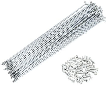 TUCKBOLD 36 Pezzi Raggi per Bicicletta 14G, Raggi per Ruota Bici, con 36 Nipplo Color Argento, Acciaio al Carbonio Zincato