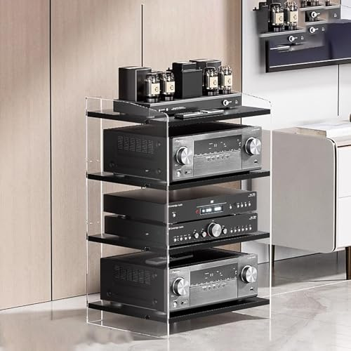 Elitix HiFi Rack Acrylmöbel-Audioschrankgestelle Können Verstellbar Sein, 3-4-stufiges Stereokomponenten-Gestellsystem/AV-Ständer, Plattenspielerturm-Regal-Organizer(A,L)