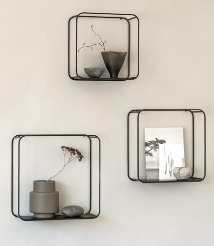 Kazai.® Wandregal-Set 'Noora' | 3-Teiliges Hängeregal aus Metall | Wanddeko und Ablage für Wohnzimmer, Flur, Küche, Schlafzimmer und mehr | Schwarz