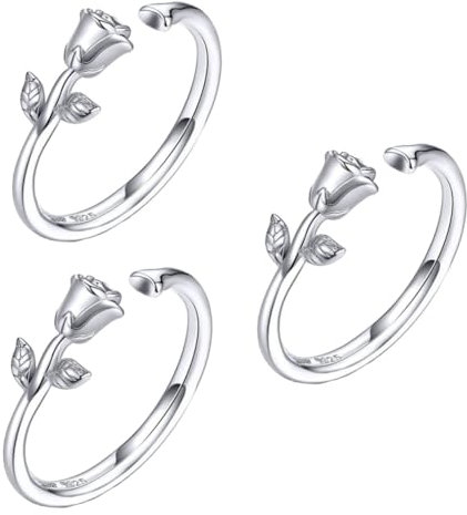 DEARMAMY 3stücke Silber Mit Verstellbarem Design Eleganter Rosenblütenstil Für Damen Für Für Besondere Anlässe