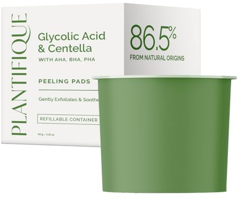 PLANTIFIQUE (nur Nachfüllpackung) Korean Peeling Pads 60 Stück | Toner Pads für alle Hauttypen mit Glycolsäure, Niacinamid, CICA, AHA, BHA, PHA für Gesichtspeeling und sanfte Hauterneuerung