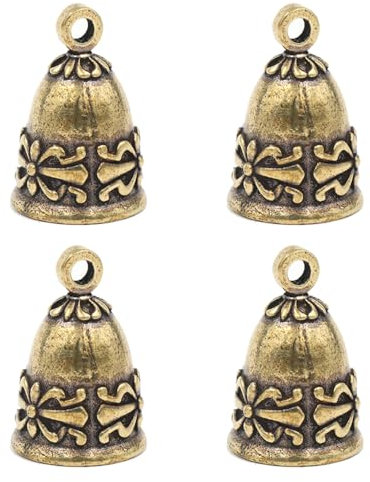 Lot de 4 mini clochettes vintage en laiton à suspendre pour animal domestique - Motif nœud
