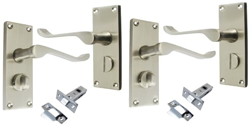 Epsom Door Handle Victorian Scroll Satin Nickel Lever Set – Privacy Design with Tubular Mechanism – Interior Use – 2 Pairs