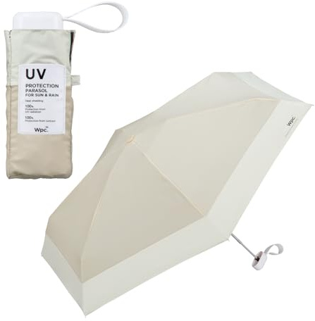 Wpc. Parasol Shade Color block Tiny Shields sun 100% protection from UV ray Shields heat Good for rain or shine Foldable parasol Light weight Stylish Cute Female Women Small Compact Simple 801-16702-102 (Beige)