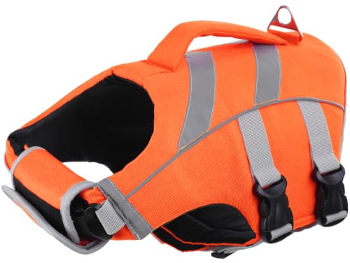 Kuoser Schwimmweste Hund, Hundeschwimmweste mit Griff & D-Ring, Orange M | Schwimmweste für Hunde, Hervorragender Auftrieb Schwimmweste Hund klein mittel groß, Hohe Sicherheit Hundeschwimmweste