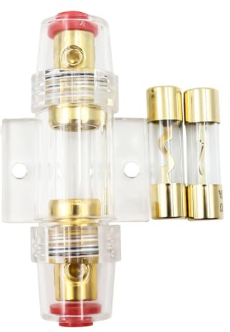 Nicear AGU-Inline-Sicherungshalter mit 2 x 80 A AGU-Sicherung, vergoldete Glasröhren für Auto-Audio, Alarme, Verstärker, Kompressoren.
