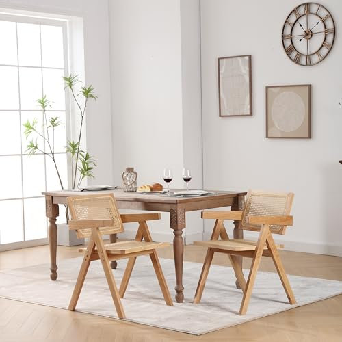 Charmantes ergonomisches Massivholz-Set, handgefertigter Rattan-Sessel für Wohnzimmer, Esszimmer und Garten, Khaki+Gelb