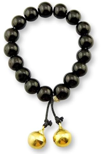 Pidak Bracciale Perle Nere con Campanelli Dorati – Accessorio Mistico con Stile Orientale e Tocco Esoterico