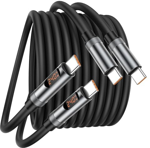 Avatcen Cable USB C, 240W [2-pack 2 m] PD3.1 QC4.0 Cable USB C Carga Rapida Tipo C Carga con Pantalla Digital LED Display para iPhone 16 15 Pro Max,Samsung, Laptops,MacBook,iPad,Switch,Steam Deck