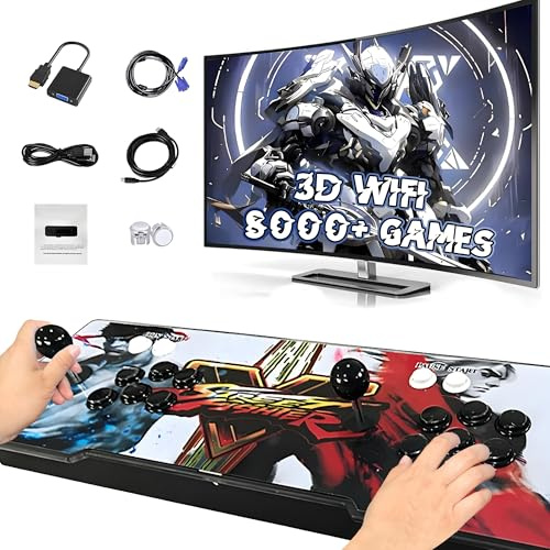XIXIMENG 8000 in 1 Game Box Retro Game Console,3D WIFI e giochi 3D,6-Color LED Light Video Gaming Console,Pausa/Ricerca/Favoriti/Add/Sort/Archive/Hide Game,1280*720P,1-4 giocatori (Bianco)