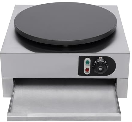 Professional Crepesgerät mit Holzverteiler, 40cm Crepes Maker, Elektro Crepes Maker und Pfannkuchenmachermaschine für Cafés, Restaurants und Imbisswagen