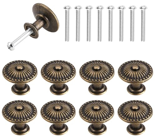 PetGlimmer 8 Möbelgriffe Vintage, Runde Möbelknöpfe Messing | Schranktürknöpfe Blumen Schubladenknöpfe,Bronze Antik Küchenknöpfe mit Schrauben,Muster Kommodenknöpfe Vintage, Schrankknöpfe