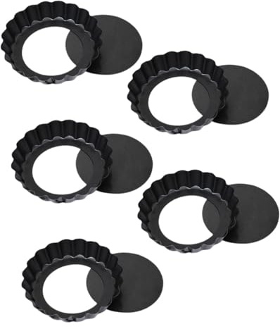 Toyvian 5 piezas Moldes para Tartas Redondos Antiadherentes con Borde Estriado y Fondo Extraíble Moldes de Acero al Carbono para Hornear Tartaletas y Postres Pequeños Resistentes y