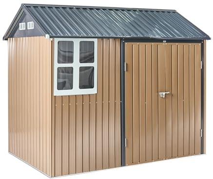Capanno da giardino walk-in in acciaio marrone 235 x 175 cm