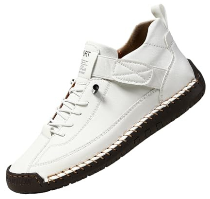Bekväma ortopediska sneakers, lätta och andningsbara handgjorda läderskor för kvinnor, modernt mode dra-på loafer, Vitt, 40 EU Bred