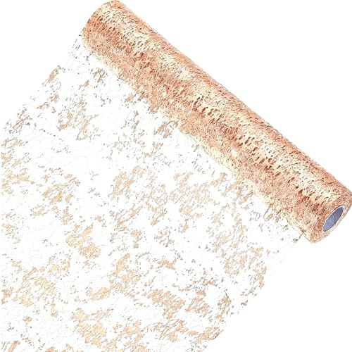 Chemin De Table Filet avec Feuille d'or Rose 29cmx9m, Deko Or pour Décoration, Fête, Mariage, Table Anniversaire Fille Garçon, Anniversaire de Mariage, Décoration Party