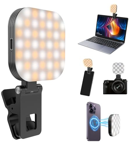 SMOCTAR Magnetic Selfie Light with Mirror for iPhone, Mini LED Fill Ring Lighting for Vlog, Streaming, Makeup, Back‑Camera & Video Recording, Compatible with MagSafe iPhone
