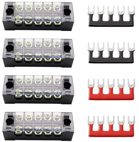 TUNOTYUE 4 Pezzi 5 Posizioni 600V 15A Morsettiera a Vite a Doppia Fila con 4 Pezzi 5 Posizioni 400V 10A Pre-Isolato Morsettiera Striscia, per Industriale, Illuminazione, Strumentazione, Ferrovia