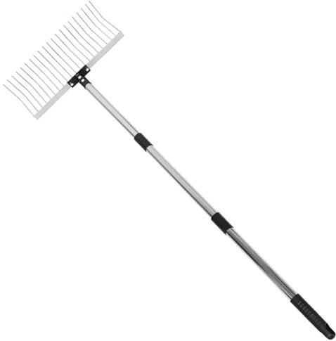DOITOOL Rastrello da Giardino in Metallo Rastrello per Foglie con Manico Regolabile Attrezzo per Giardinaggio per Raccogliere Foglie Livellare Terreno e Scarificare Prati