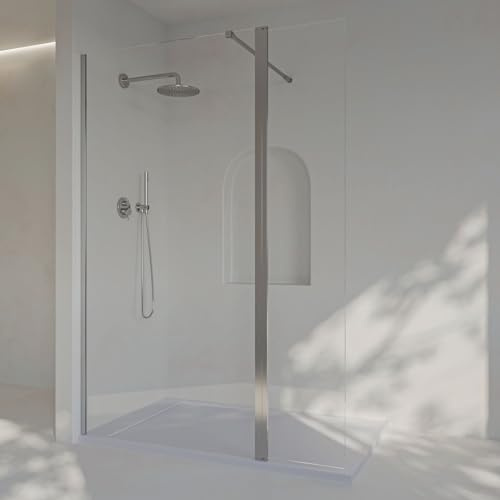 SoulHome Mampara ducha Fija + Abatible Cromo 120 cm | Panel Fijo + Abatible, Vidrio transparente de seguridad 8 mm, tratamiento antical, Ancho 120cm (80cm fijo + 40cm abatible)